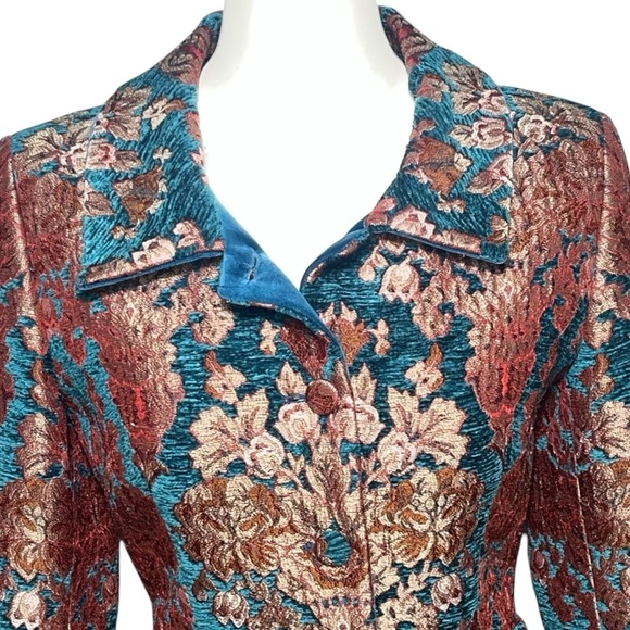 Paule Vasseur Jacket Blazer Women’s Size 38/ US 6 Brocade Floral Blue - Picture 2 of 7
